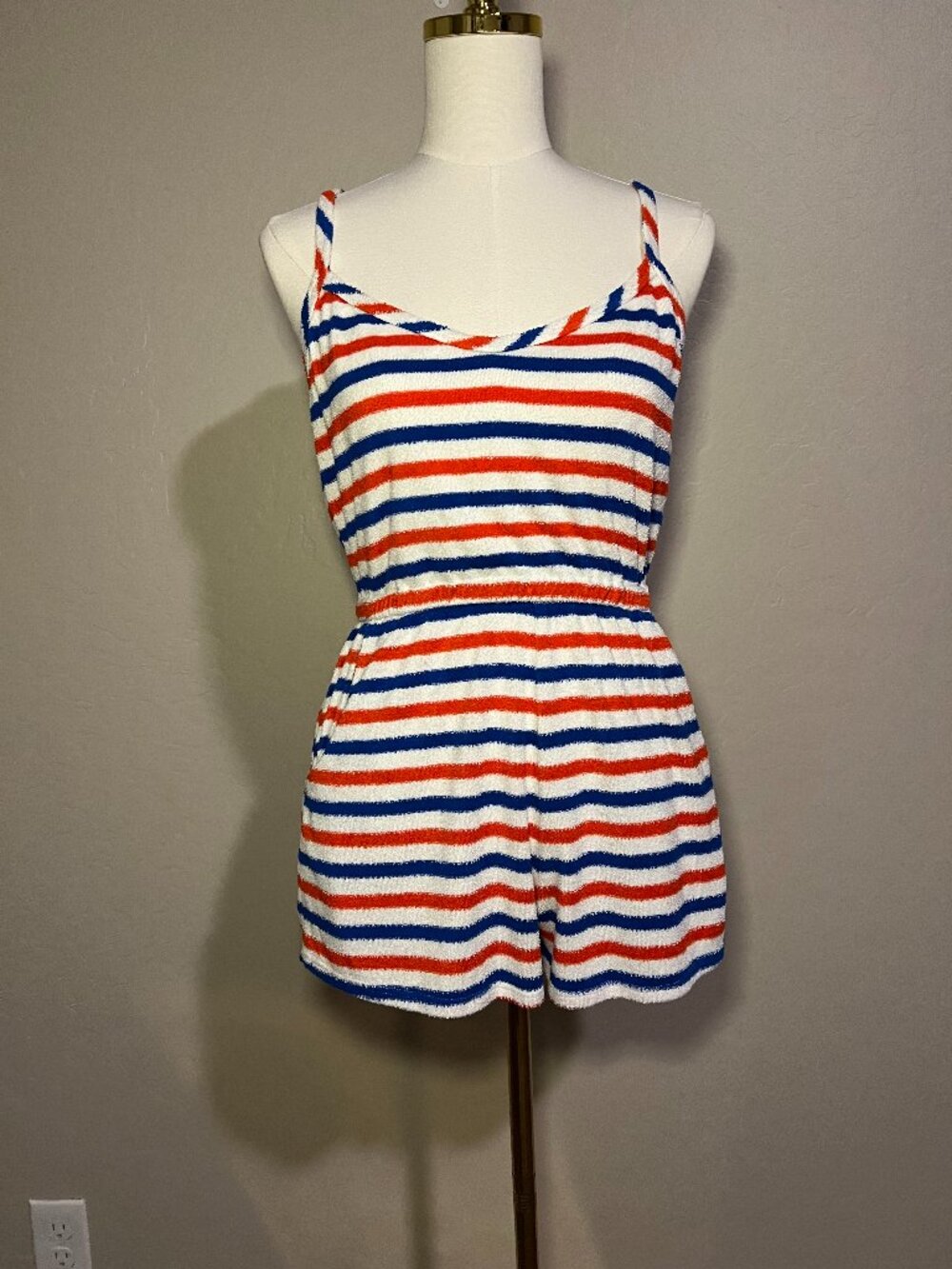 Show Me Your Mumu Rory Terry Cloth Romper Red White Blue Stripe Size Small